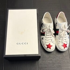 Gucci White Sneakers with Red and Black Stars